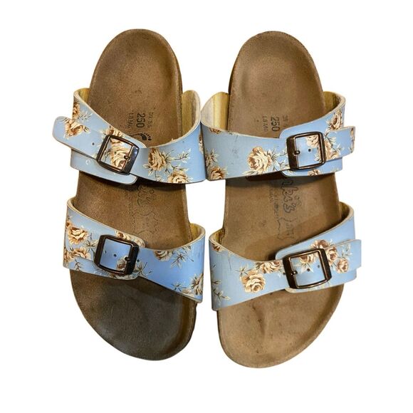 Birkenstock Birki's Michele slide sandals blue floral pattern Birko-Flor upper c - Picture 2 of 10